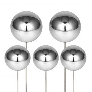 Edelstahlkugeln am Stab 50 cm Höhe, 5er-Set  Durchmesser 3 x10 cm, 2 x 8 cm